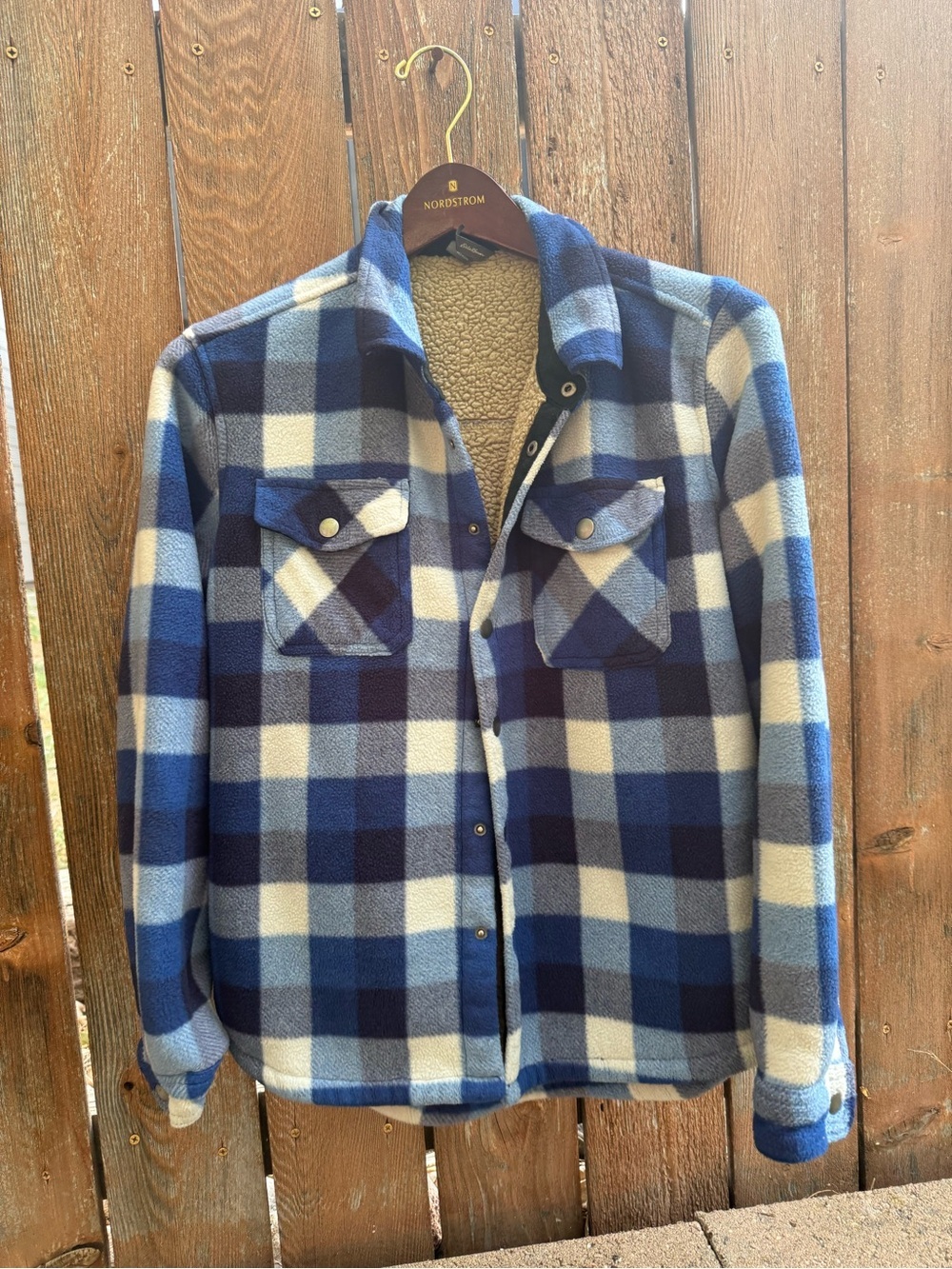 EDDIE BAUER Kids Blue White Buffalo Plaid Fleece Shacket Jacket Size 14 16